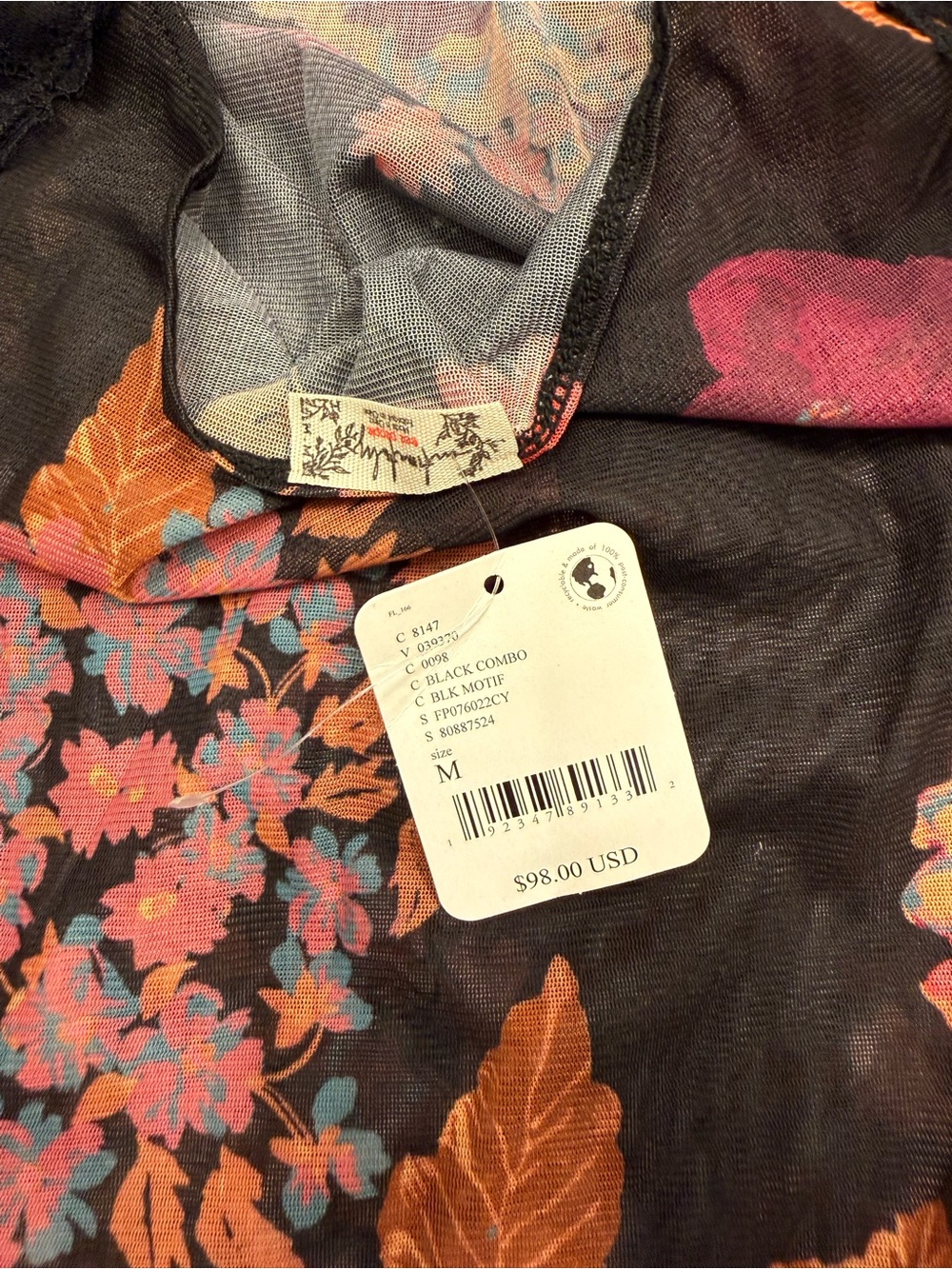 Anthro Black Sheer Maxi Dress with Pink & Orange Floral Print - Picture 3 of 3